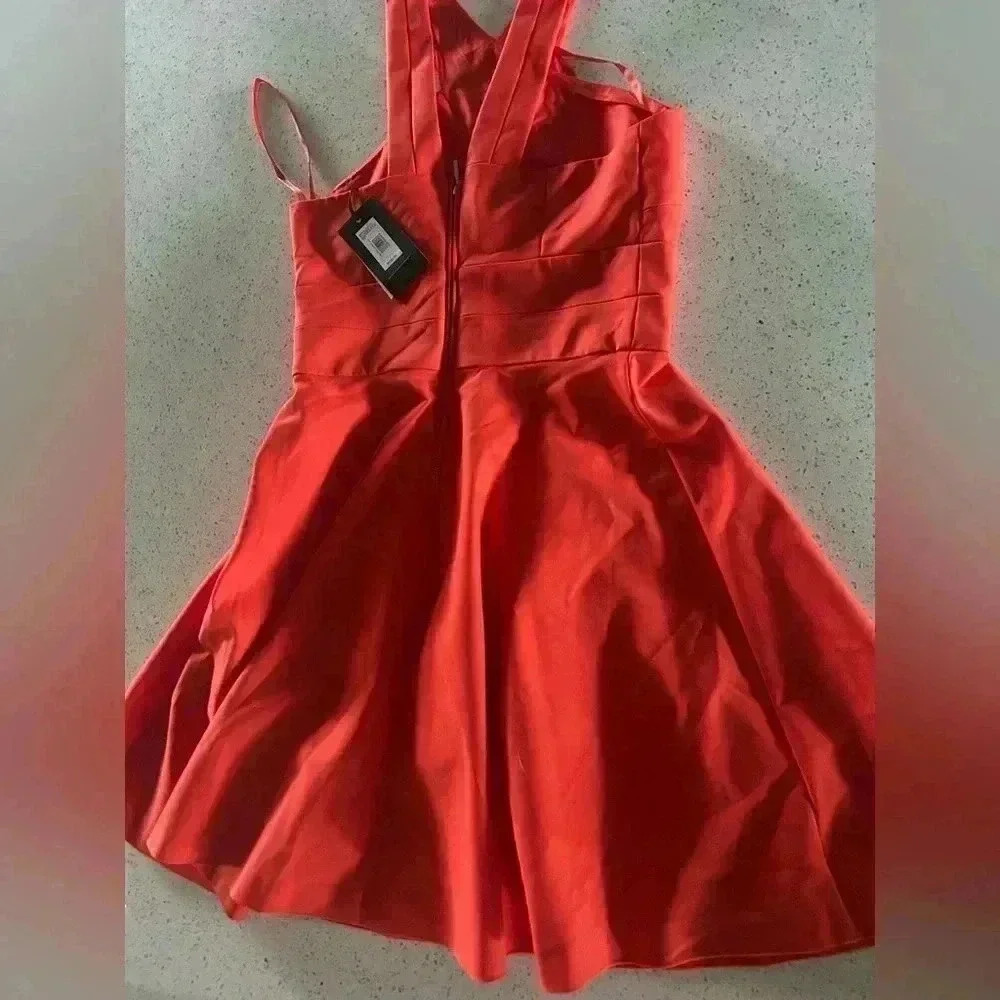 Armani exchange Chris cross front scalloped mini dress orange NWT size 4